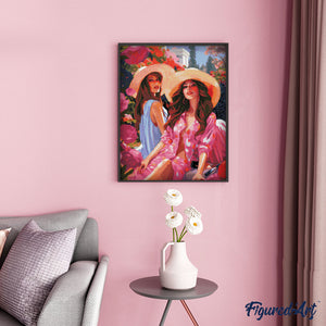 Diamond Painting - Schwestern in einem rosa Garten