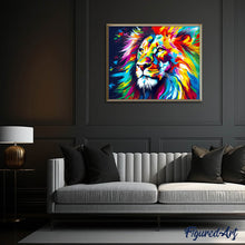 Laden Sie das Bild in den Galerie-Viewer, Diamond Painting – Löwe Farbenfroh Abstrakt – 40 x 50 cm auf Keilrahmen gespannt