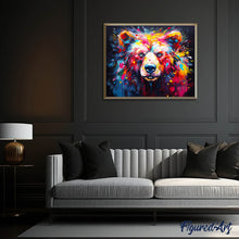 Laden Sie das Bild in den Galerie-Viewer, Diamond Painting – Bär Farbenfroh Abstrakt – 40 x 50 cm auf Keilrahmen gespannt