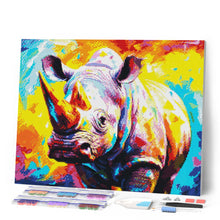 Laden Sie das Bild in den Galerie-Viewer, Diamond Painting – Nashorn Farbenfroh Abstrakt – 40 x 50 cm auf Keilrahmen gespannt