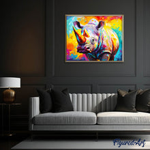 Laden Sie das Bild in den Galerie-Viewer, Diamond Painting – Nashorn Farbenfroh Abstrakt – 40 x 50 cm auf Keilrahmen gespannt