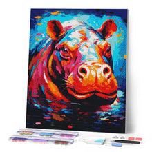 Laden Sie das Bild in den Galerie-Viewer, Diamond Painting – Flusspferd Farbenfroh Abstrakt – 40 x 50 cm auf Keilrahmen gespannt