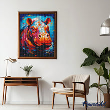 Laden Sie das Bild in den Galerie-Viewer, Diamond Painting – Flusspferd Farbenfroh Abstrakt – 40 x 50 cm auf Keilrahmen gespannt