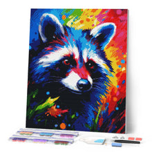 Laden Sie das Bild in den Galerie-Viewer, Diamond Painting – Waschbär Farbenfroh Abstrakt – 40 x 50 cm auf Keilrahmen gespannt