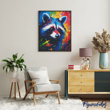 Laden Sie das Bild in den Galerie-Viewer, Diamond Painting – Waschbär Farbenfroh Abstrakt – 40 x 50 cm auf Keilrahmen gespannt
