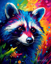 Laden Sie das Bild in den Galerie-Viewer, Diamond Painting – Waschbär Farbenfroh Abstrakt – 40 x 50 cm auf Keilrahmen gespannt