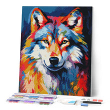 Laden Sie das Bild in den Galerie-Viewer, Diamond Painting – Wolf Farbenfroh Abstrakt – 40 x 50 cm auf Keilrahmen gespannt