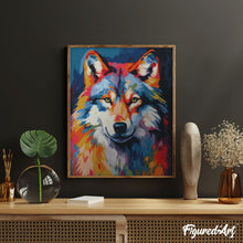 Laden Sie das Bild in den Galerie-Viewer, Diamond Painting – Wolf Farbenfroh Abstrakt – 40 x 50 cm auf Keilrahmen gespannt