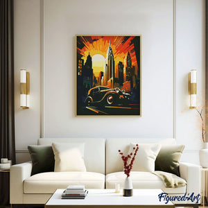 Diamond Painting - Art-Deco-Auto in New York – 40 x 50 cm auf Keilrahmen gespannt