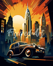 Laden Sie das Bild in den Galerie-Viewer, Diamond Painting - Art-Deco-Auto in New York – 40 x 50 cm auf Keilrahmen gespannt