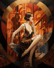 Laden Sie das Bild in den Galerie-Viewer, Diamond Painting - Sitzende Art-Deco-Frau – 40 x 50 cm auf Keilrahmen gespannt