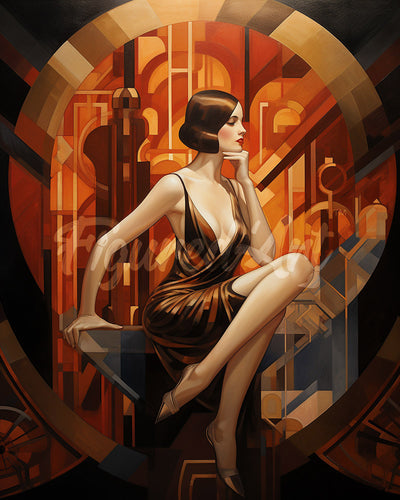 Diamond Painting - Sitzende Art-Deco-Frau – 40 x 50 cm auf Keilrahmen gespannt