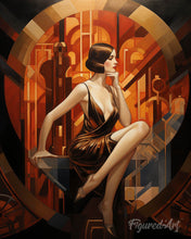 Laden Sie das Bild in den Galerie-Viewer, Diamond Painting - Sitzende Art-Deco-Frau – 40 x 50 cm auf Keilrahmen gespannt