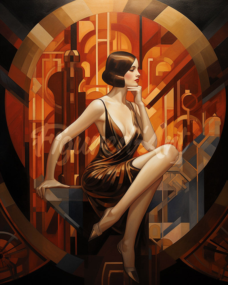 Diamond Painting - Sitzende Art-Deco-Frau – 40 x 50 cm auf Keilrahmen gespannt