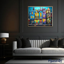Laden Sie das Bild in den Galerie-Viewer, Diamond Painting - Bunte Gotische Häuser – 40 x 50 cm auf Keilrahmen gespannt