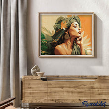 Laden Sie das Bild in den Galerie-Viewer, Diamond Painting - Frau im Afrikanischen Turban – 40 x 50 cm auf Keilrahmen gespannt