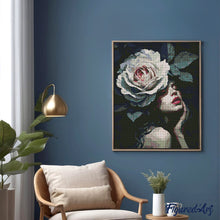 Laden Sie das Bild in den Galerie-Viewer, Diamond Painting - Dame mit Weißer Rose