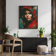 Laden Sie das Bild in den Galerie-Viewer, Diamond Painting - Frau im Roten Schal – 40 x 50 cm auf Keilrahmen gespannt