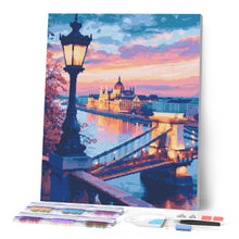 Laden Sie das Bild in den Galerie-Viewer, Diamond Painting - Budapest bei Dämmerung – 40 x 50 cm auf Keilrahmen gespannt
