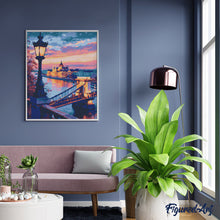 Laden Sie das Bild in den Galerie-Viewer, Diamond Painting - Budapest bei Dämmerung – 40 x 50 cm auf Keilrahmen gespannt