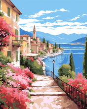 Laden Sie das Bild in den Galerie-Viewer, Diamond Painting - Comer See in voller Blüte – 40 x 50 cm auf Keilrahmen gespannt