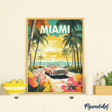 Laden Sie das Bild in den Galerie-Viewer, Diamond Painting - Reiseposter Miami Sonnenuntergang – 40 x 50 cm auf Keilrahmen gespannt