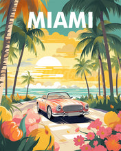 Laden Sie das Bild in den Galerie-Viewer, Diamond Painting - Reiseposter Miami Sonnenuntergang – 40 x 50 cm auf Keilrahmen gespannt