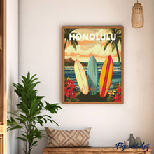 Laden Sie das Bild in den Galerie-Viewer, Diamond Painting - Reiseposter Honolulu – 40 x 50 cm auf Keilrahmen gespannt