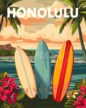Laden Sie das Bild in den Galerie-Viewer, Diamond Painting - Reiseposter Honolulu – 40 x 50 cm auf Keilrahmen gespannt