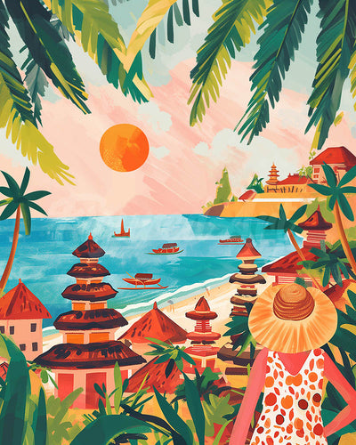 Diamond Painting - Bali Sonnenuntergang – 40 x 50 cm auf Keilrahmen gespannt