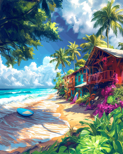 Diamond Painting - Surf-Dorf – 40 x 50 cm auf Keilrahmen gespannt