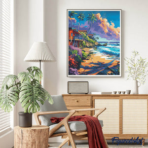Diamond Painting - Strandhäuser – 40 x 50 cm auf Keilrahmen gespannt
