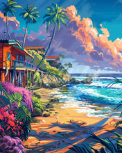 Laden Sie das Bild in den Galerie-Viewer, Diamond Painting - Strandhäuser – 40 x 50 cm auf Keilrahmen gespannt
