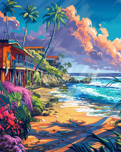 Diamond Painting - Strandhäuser – 40 x 50 cm auf Keilrahmen gespannt