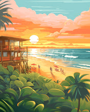 Laden Sie das Bild in den Galerie-Viewer, Diamond Painting - Strandclub bei Sonnenuntergang – 40 x 50 cm auf Keilrahmen gespannt
