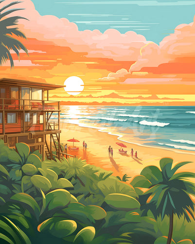 Diamond Painting - Strandclub bei Sonnenuntergang – 40 x 50 cm auf Keilrahmen gespannt