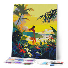 Laden Sie das Bild in den Galerie-Viewer, Diamond Painting - Surfer bei Sonnenuntergang – 40 x 50 cm auf Keilrahmen gespannt