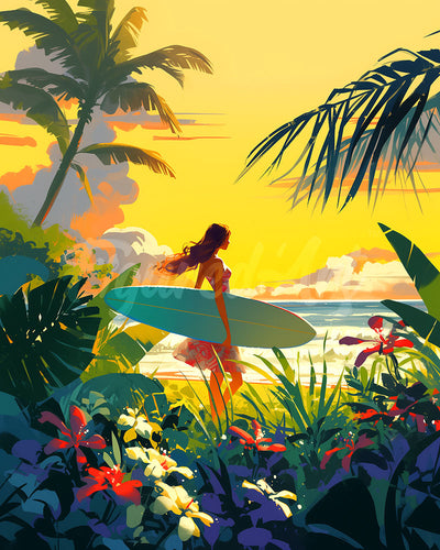 Diamond Painting - Surfer bei Sonnenuntergang
