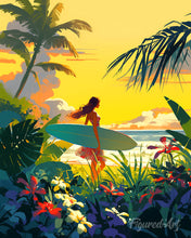Laden Sie das Bild in den Galerie-Viewer, Diamond Painting - Surfer bei Sonnenuntergang – 40 x 50 cm auf Keilrahmen gespannt