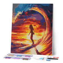 Laden Sie das Bild in den Galerie-Viewer, Diamond Painting - Surfmädchen und die große Welle – 40 x 50 cm auf Keilrahmen gespannt