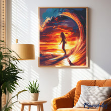 Laden Sie das Bild in den Galerie-Viewer, Diamond Painting - Surfmädchen und die große Welle