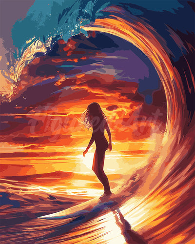 Diamond Painting - Surfmädchen und die große Welle – 40 x 50 cm auf Keilrahmen gespannt