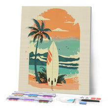 Laden Sie das Bild in den Galerie-Viewer, Diamond Painting - Surfbrett am Strand – 40 x 50 cm auf Keilrahmen gespannt