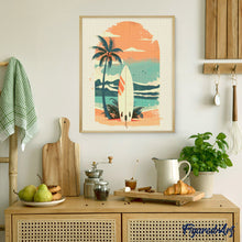 Laden Sie das Bild in den Galerie-Viewer, Diamond Painting - Surfbrett am Strand – 40 x 50 cm auf Keilrahmen gespannt