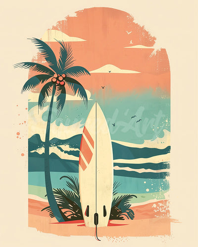 Diamond Painting - Surfbrett am Strand – 40 x 50 cm auf Keilrahmen gespannt