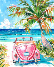 Laden Sie das Bild in den Galerie-Viewer, Diamond Painting - Rosa Auto am Meer