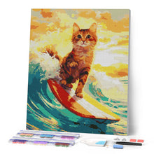 Laden Sie das Bild in den Galerie-Viewer, Diamond Painting - Surfende Katze – 40 x 50 cm auf Keilrahmen gespannt