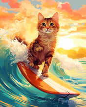 Laden Sie das Bild in den Galerie-Viewer, Diamond Painting - Surfende Katze – 40 x 50 cm auf Keilrahmen gespannt