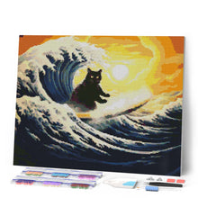 Laden Sie das Bild in den Galerie-Viewer, Diamond Painting - Die große Welle der schwarzen Katze – 40 x 50 cm auf Keilrahmen gespannt