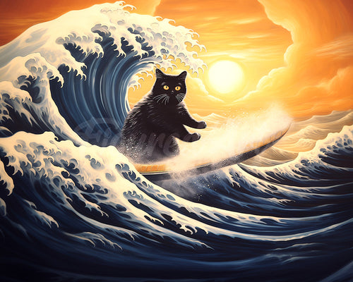 Diamond Painting - Die große Welle der schwarzen Katze – 40 x 50 cm auf Keilrahmen gespannt